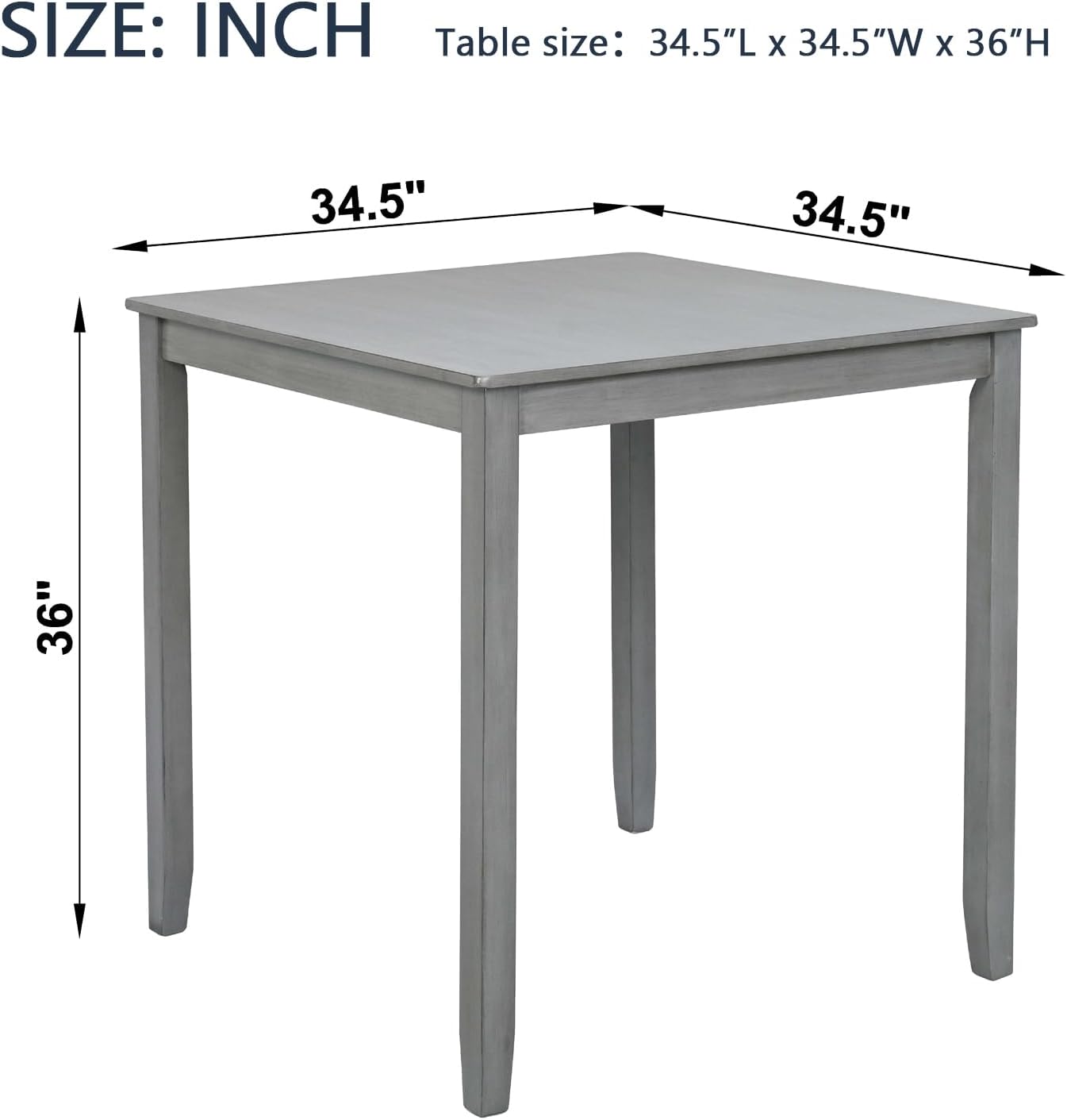 Dining Table for 4, Wood Square Kitchen Table, Farmhouse Counter Height Dining Table for Kitchen, Dining Room, Not Included Chairs, Grey - Image 2