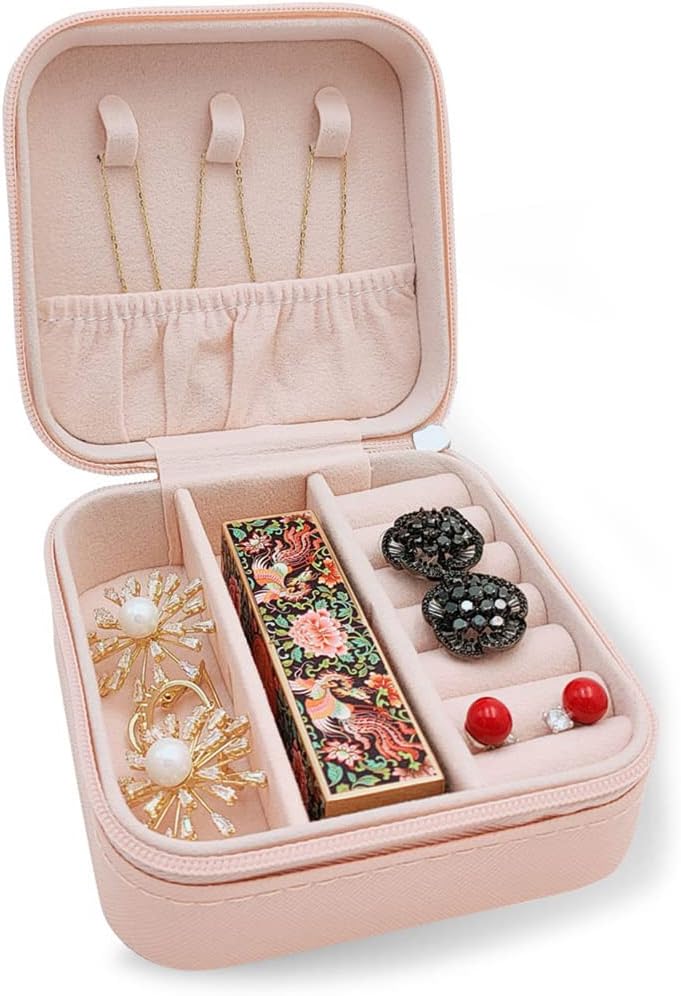 Small Travel Jewelry Case, To Go Portable Jewelry Box, Travel Jewelry Organizer,Portable Jewellery Storage Holder for Rings Earrings Necklace, Gifts for Girls Women -Pink - Image 6