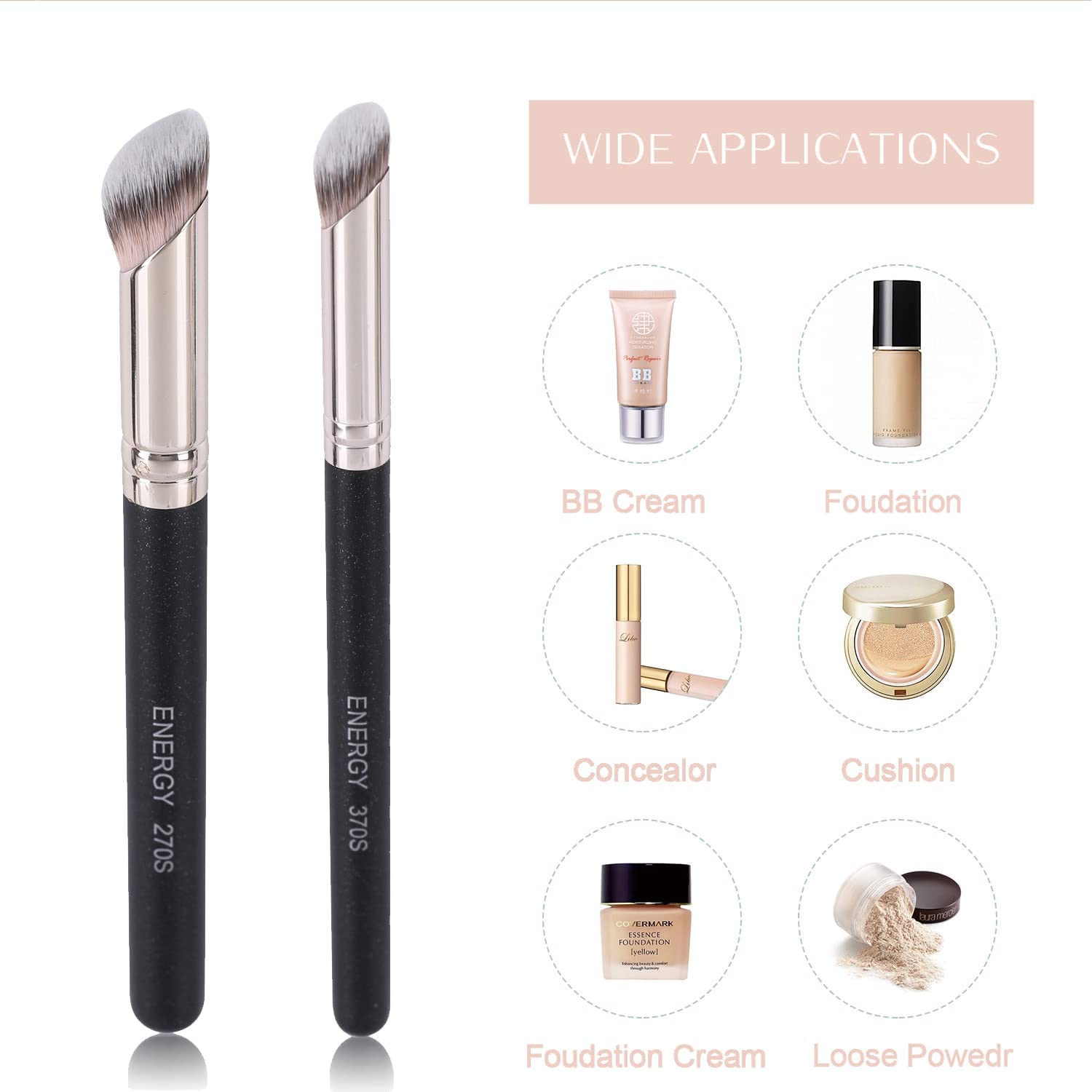 ENERGY Foundation Brushes Set - Angled Brush & Mini Concealer Brush Premium Synthetic Eye Makeup Bushes for Blending Liquid Foundation Cream Powder Cosmetics 270S/370S - Image 4