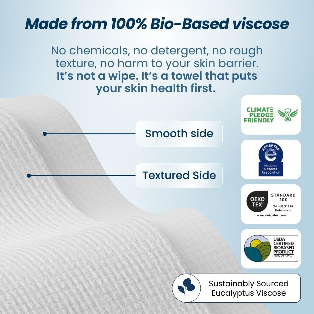 Clean Skin Club Clean Towels XL™, 100% USDA Biobased Face Towel, Disposable Face Towelette, Eczema Association Accepted, Makeup Remover Dry Wipes, Ultra Soft, 50 Ct, 1 Pack - Image 10
