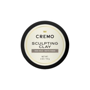 Cremo Mens Hair Clay, Premium Barber Grade Sculpting Clay for Hair Styling, High Hold, Matte Finish, 4 Oz