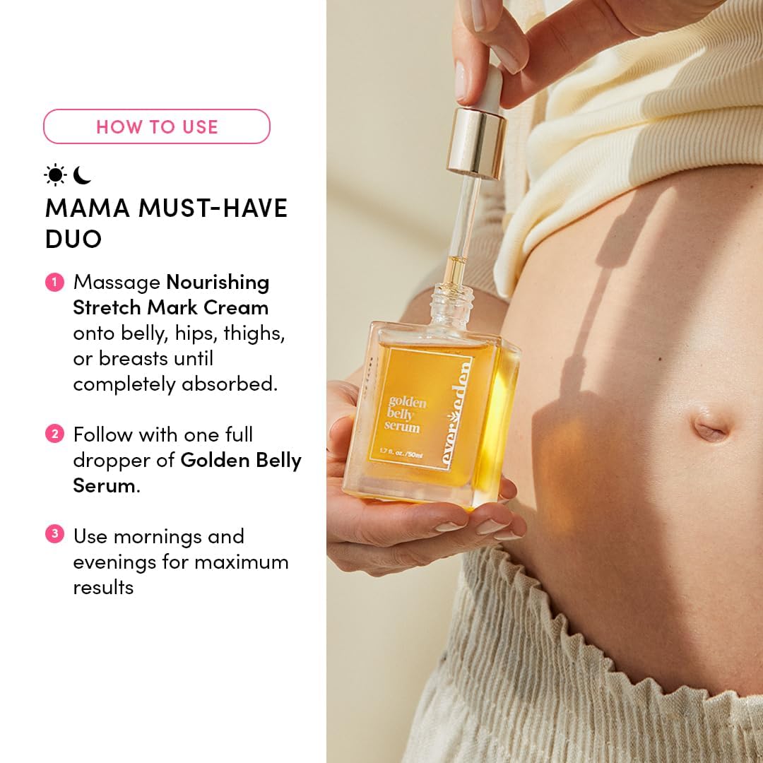 Evereden Mama DUO w/t Gua Sha - Golden Belly Stretch Mark Oil & Nourishing Stretch Mark Cream - Dermatologist-Developed Clean & Vegan Maternity Skin Care for Skin Hydration - Image 4