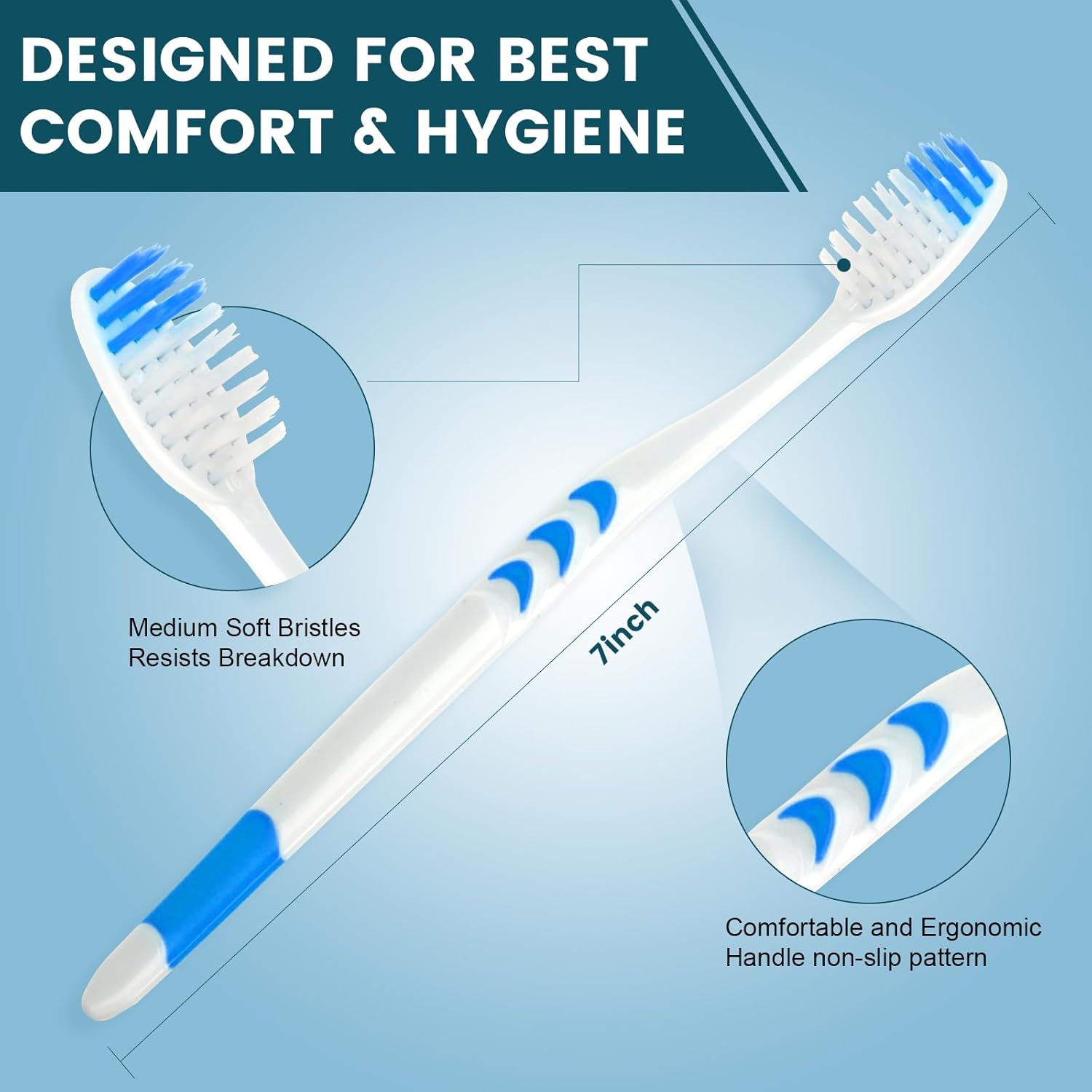 Navona 50 PCS Premium Individually Wrapped Bulk Toothbrush Pack, Disposable Toothbrushes, Kids Toothbrush, Medium Soft Bristle Toothbrushes, Ergonomics Handle, Perfect for Travel Hotel Donation - Image 3