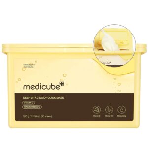medicube Deep Vita C Daily Quick 30 Sheet Masks – Vegan Certified, Quick Dispenser, Triple Vitamin Complex For Radiance and Hydration – Korean Face Masks