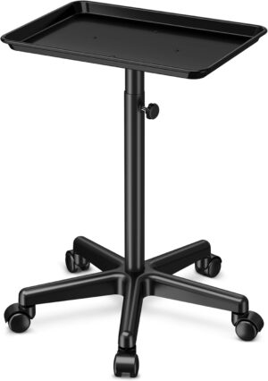 Salon Tray on Wheels – Premium Aluminum Tattoo Tray Rolling Trolley – Adjustable Salon Service Rolling Tray Hairdresser Cart with Clinic Spa Rolling Tray Wheels (Black)