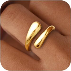 Non Tarnish Gold Chunky Rings for Women, 14K Gold Plated Statement Dome Rings, Stackable Mens Wedding Band Jewelry Size 5-15