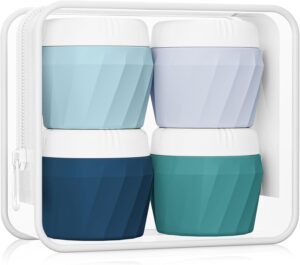 Travel Containers for Toiletries, Premium Silicone Cosmetic Cream Jars, TSA Approved Leak-Proof Refillable Travel Size Toiletries with Clear Bag for Cosmetic Face Body Cream (Green, 1OZ)