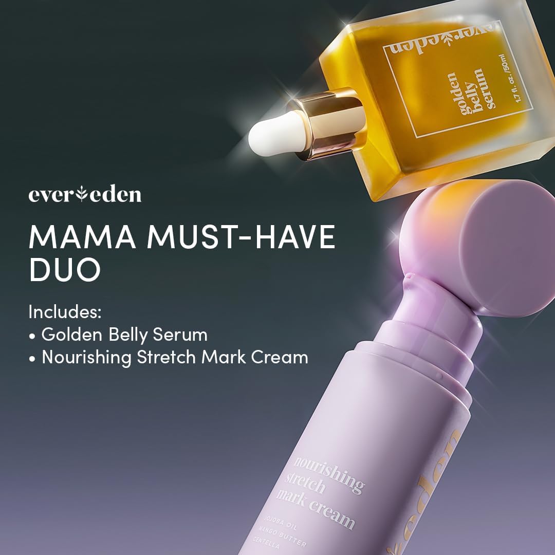 Evereden Mama DUO w/t Gua Sha - Golden Belly Stretch Mark Oil & Nourishing Stretch Mark Cream - Dermatologist-Developed Clean & Vegan Maternity Skin Care for Skin Hydration - Image 2