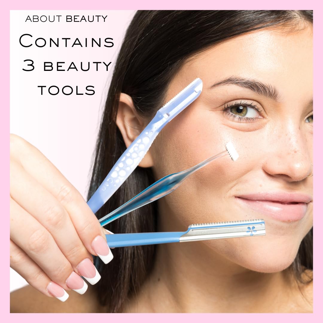 About Face Ultimate Complete Facial Perfecting Kit - 3 Beauty Groomers for Hair Removal, Ideal for Shaving, Exfoliating, Dermaplaning and Brow Shaping, Japanese Steel Gently Removes Facial Hair - Image 6