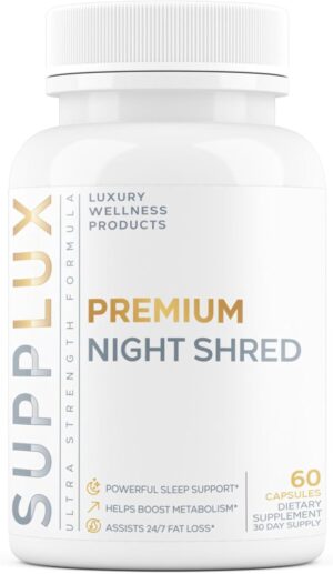 PREMIUM Night Shred – Bed Time Weight Loss Pills for Women & Fat Burner for Men – Sleep Aid, Appetite Suppressant, Metabolism Booster | 16 Research Backed Ingredients for Sleep, Relaxing – 60 Capsules
