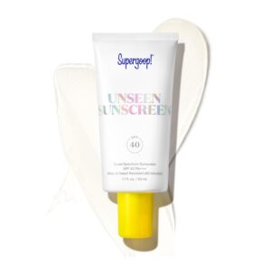 Supergoop! Unseen Sunscreen – SPF 40 – Invisible, Broad Spectrum Face Sunscreen + Makeup-Gripping Primer – Weightless, Scentless, Oil Free – For All Skin Types & Skin Tones – 1.7 fl oz