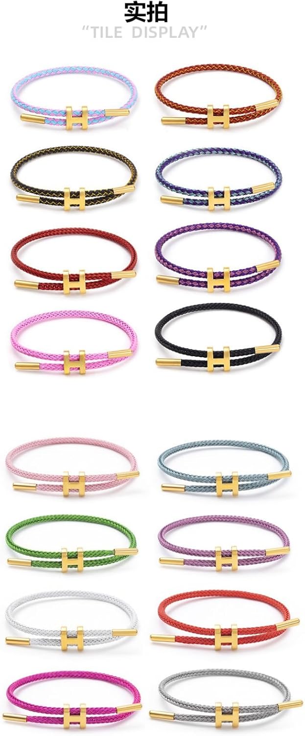 Bracelet with Adjustable Design Polished H Shape Buckle, Bracelets for Women, 18k Gold-plated Buckle Design Titanium Steel Wire Rope Women's Gift Jewelry - Image 2