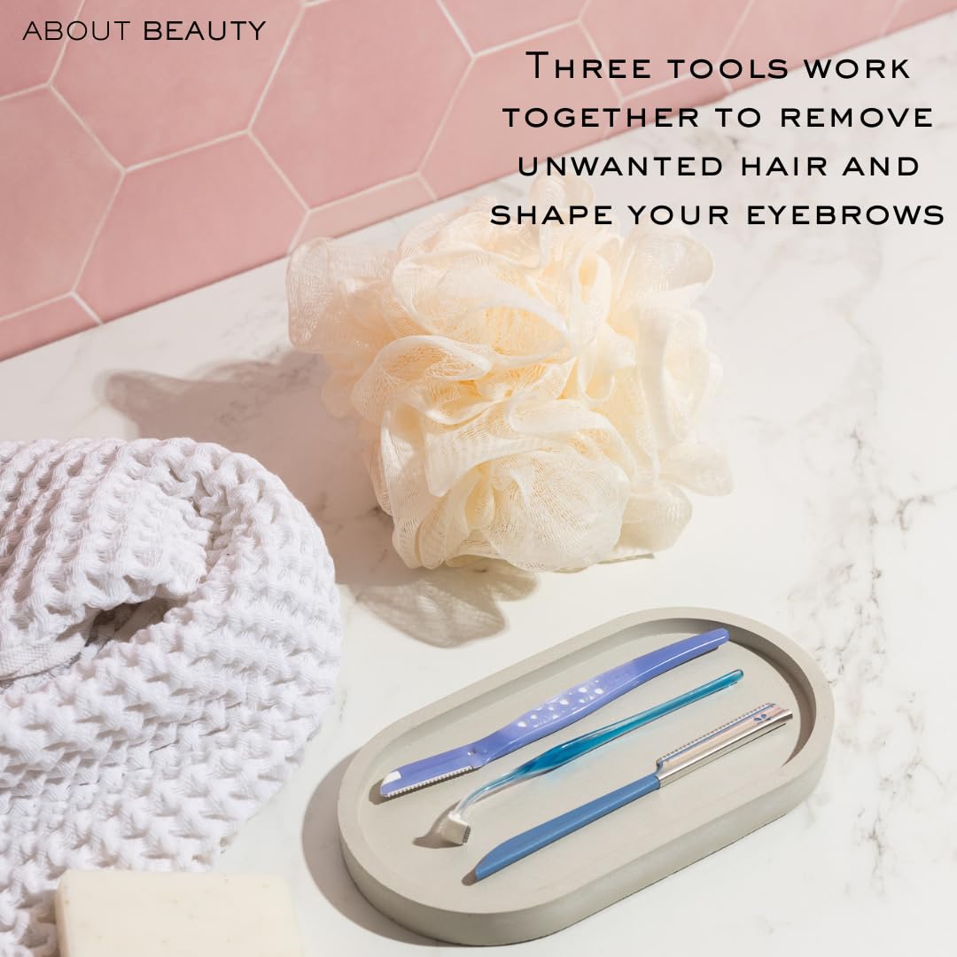 About Face Ultimate Complete Facial Perfecting Kit - 3 Beauty Groomers for Hair Removal, Ideal for Shaving, Exfoliating, Dermaplaning and Brow Shaping, Japanese Steel Gently Removes Facial Hair - Image 2