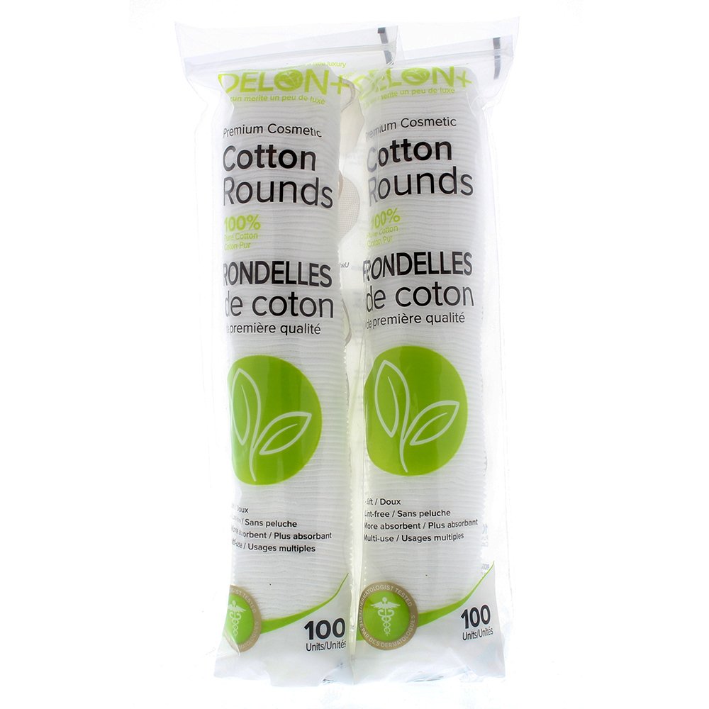 Delon Premium Dual-Sided Cotton Rounds, 100 Count (Pack of 1) – Lint-Free, Hypoallergenic, 100% Cotton Pads for Makeup, Skincare & Nails – Made in Canada