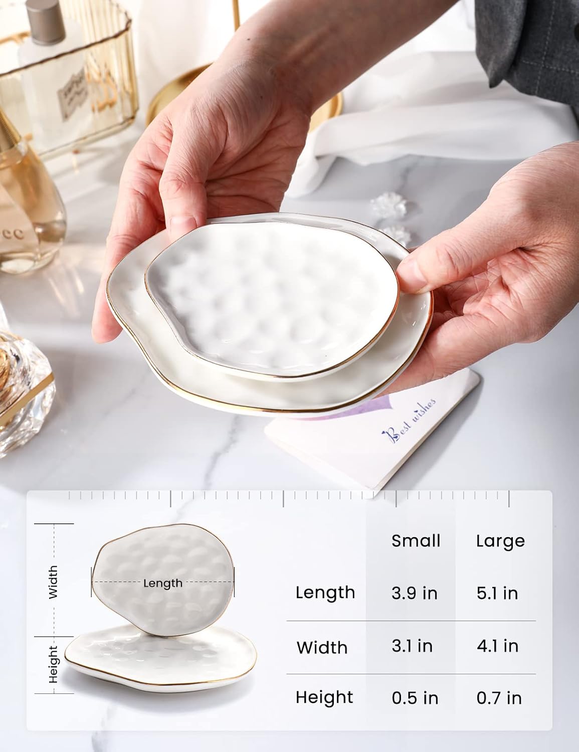 AISBUGUR Jewelry Dish Set of 2, Large Jewelry Tray for More Jewelry Ring Dish Jewelry Bowl with Beautiful Package and Greeting Card Perfect for Birthday Gifts for Women - Image 5