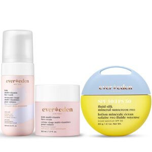 Evereden Kids Skincare & Sunscreen Essentials Set – Multi-Vitamin Face Wash, Face Cream & SPF 50 Mineral Sunscreen – Clean, Vegan, Non-Toxic Skincare for Kids 3+