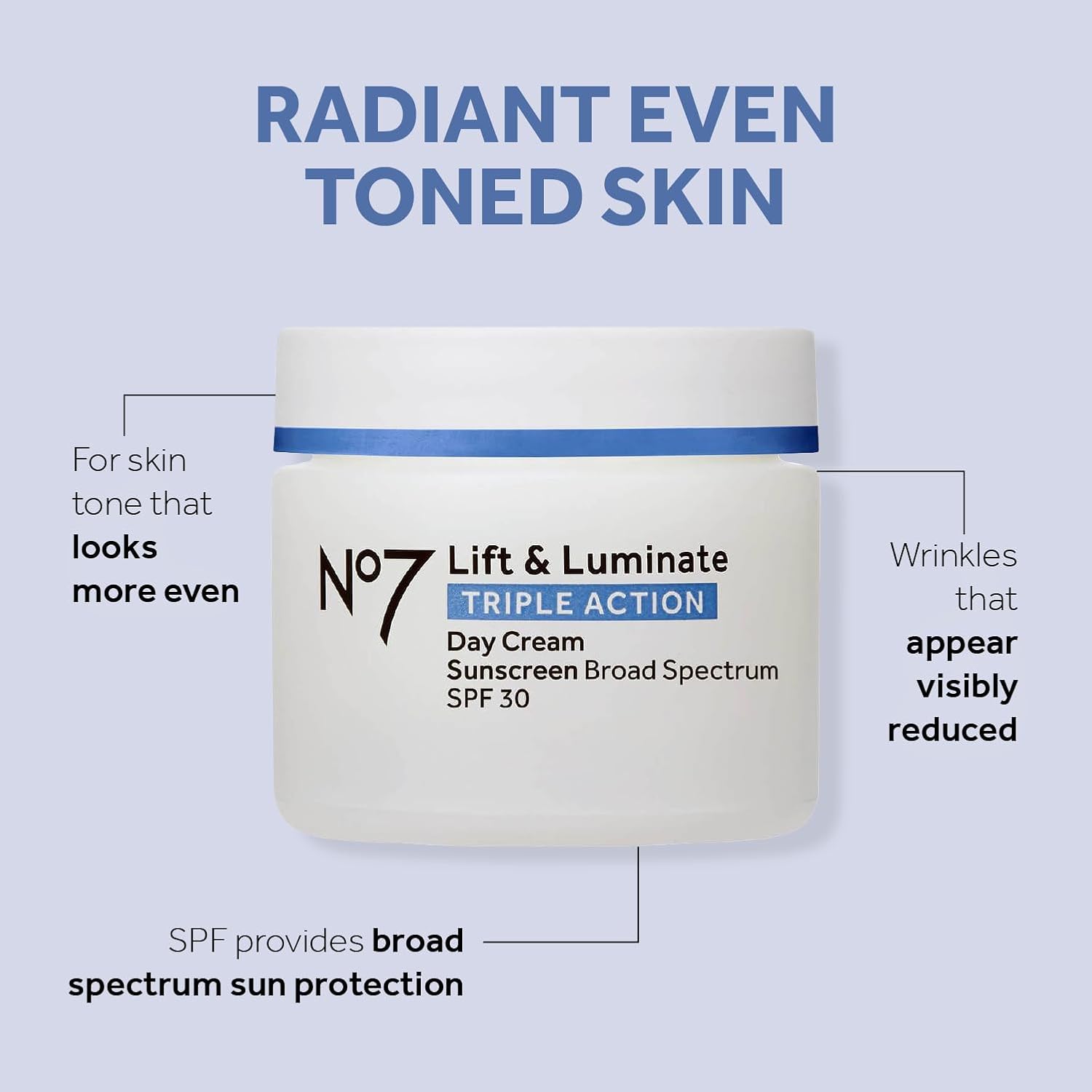 No7 Lift & Luminate Triple Action Skincare Set - Broad Spectrum Anti Aging Day Cream SPF 30 + Vitamin C Wrinkle Serum + Collagen Peptide Brightening Night Cream (3 Piece Kit) - Image 3