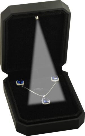 LED Black Necklace Box Luxury Octagonal Design LED Pendant Jewelry Gift Box LED Necklace Jewelry Gift Box with Light for Men for Women Box Dimension 2.83〞(W)*3〞(D)*2.17〞(H)