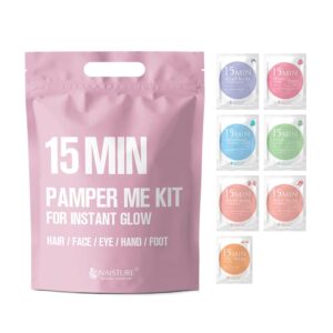 15 Min Pamper Me Kit by Naisture – Korean Spa and Skincare Kit for Women with Hair Mask, Hand and Foot Masks, Eye Mask, and Face Masks
