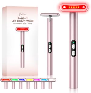 Red-Light-Therapy-Wand, 7 Colors LED Facial Light Therapy Wand for Face and Neck Rejuvenation, Face Massager Eye Beauty Tool at Home