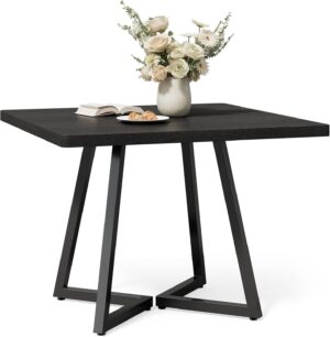 LITTLE TREE 31.5 Inches Small Dining Table for 4, Square Dinner Table for Small Space, Dining Room Tables, Black Wooden Kitchen Table with Metal Legs, Modern Leisure Cafe Table for Apartment