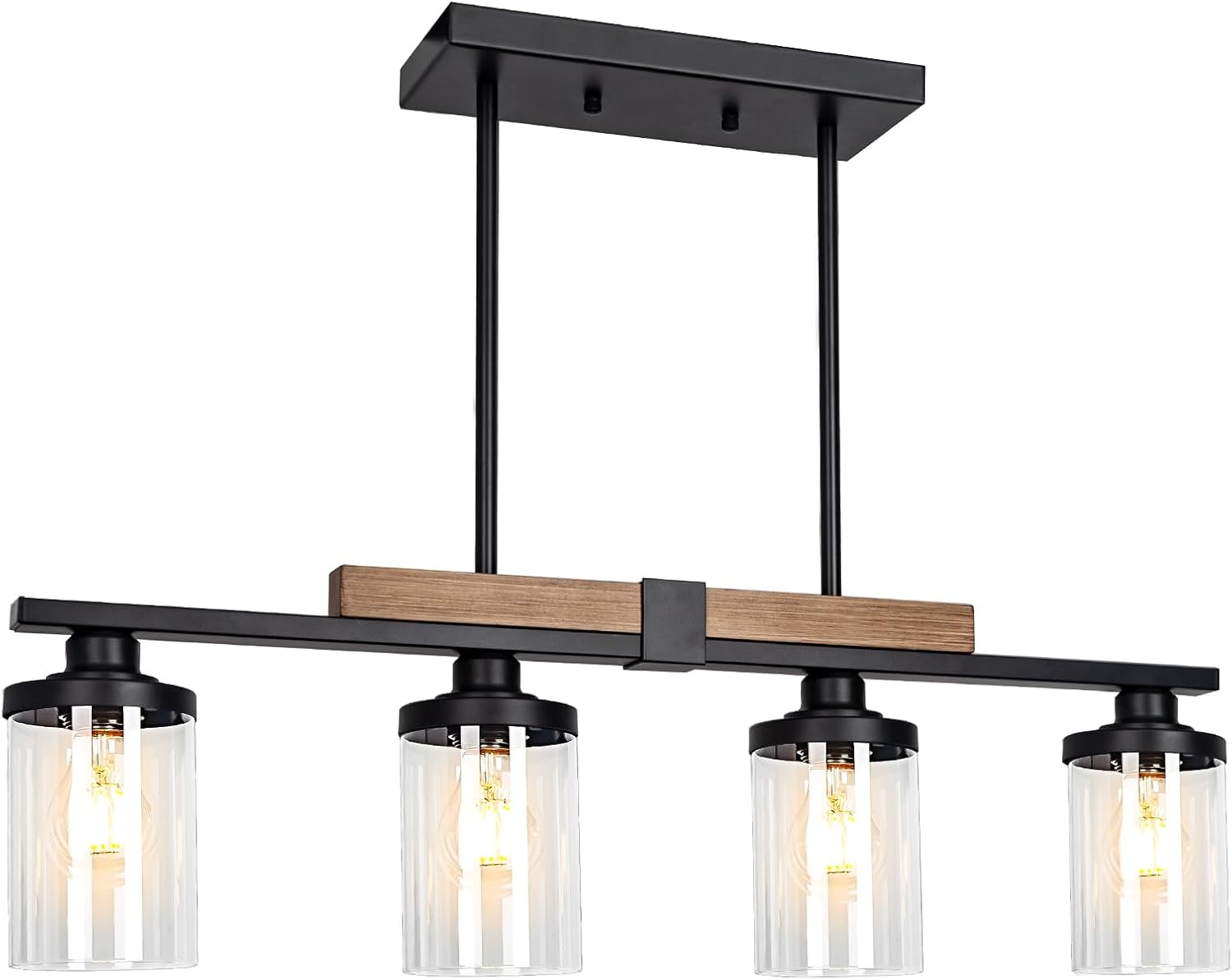 Dining Room Light Fixture Over Table, Farmhouse 4-Light Kitchen Island Lighting, Modern Wood Chandelier with Adjustable Height, Large Industrial Black Pendant Lights Ceiling Hanging for Living Room - Image 7