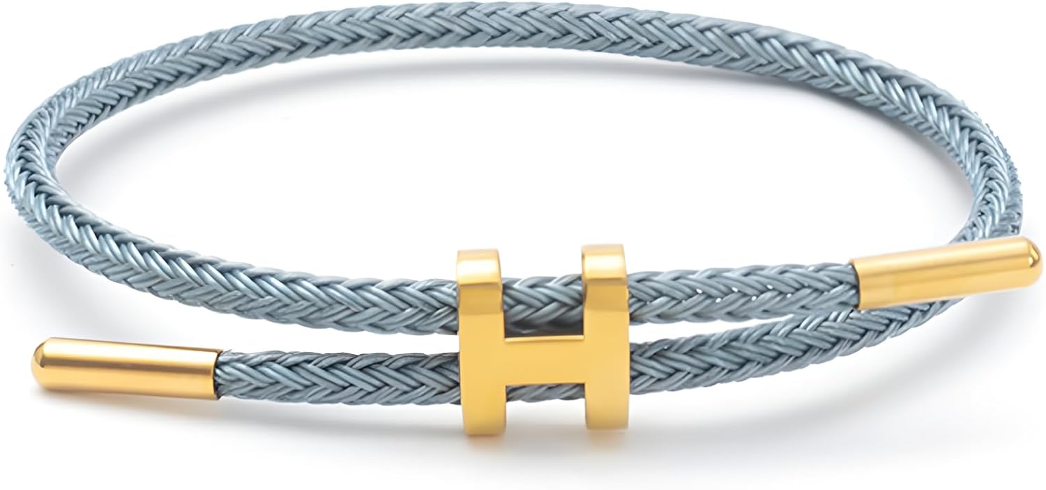 Bracelet with Adjustable Design Polished H Shape Buckle, Bracelets for Women, 18k Gold-plated Buckle Design Titanium Steel Wire Rope Women's Gift Jewelry