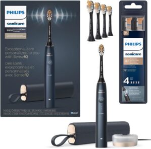 Philips Sonicare DiamondClean Prestige 9900 Rechargeable Electric Toothbrush with SenseIQ, 5 Premium All-in-One Brush Heads, Plaque Removal, Gum Care, Whitening, Midnight, BD9002AZ