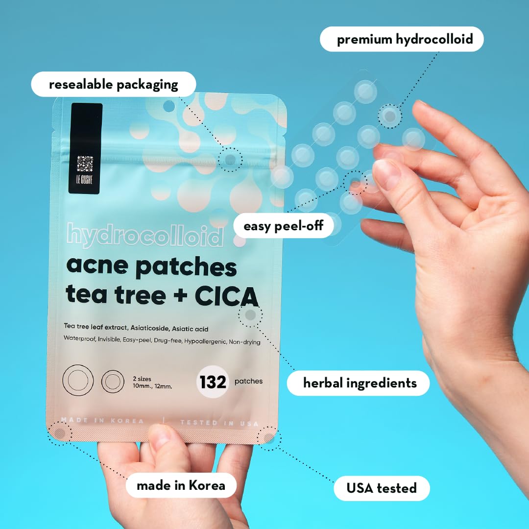 LE GUSHE Korean Pimple Patches for Face (132 Dots) - Hydrocolloid Acne Patches with Tea Tree Oil - Invisible Zit Stickers - Dermatologist Tested - Korean Skin Care - Image 6