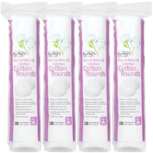 ForPro Pure & Natural Stitched Cotton Rounds for Face (400-Count), 100% Pure Cotton Makeup Remover Pads, Hypoallergenic, Lint-Free, Vegan & Cruelty-Free, Pack of 4-100 Cotton Pads
