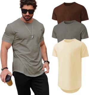 Mens T Shirts Casual Hipster Hip Hop Longline Crewneck Tee Shirts