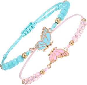 simarro 2pcs Matching Bracelets, Butterfly Friendship Bracelets Adjustable Strand Best Friends Bracelet, Handmade Charm Couples Jewelry Gifts for Women Couples Friend