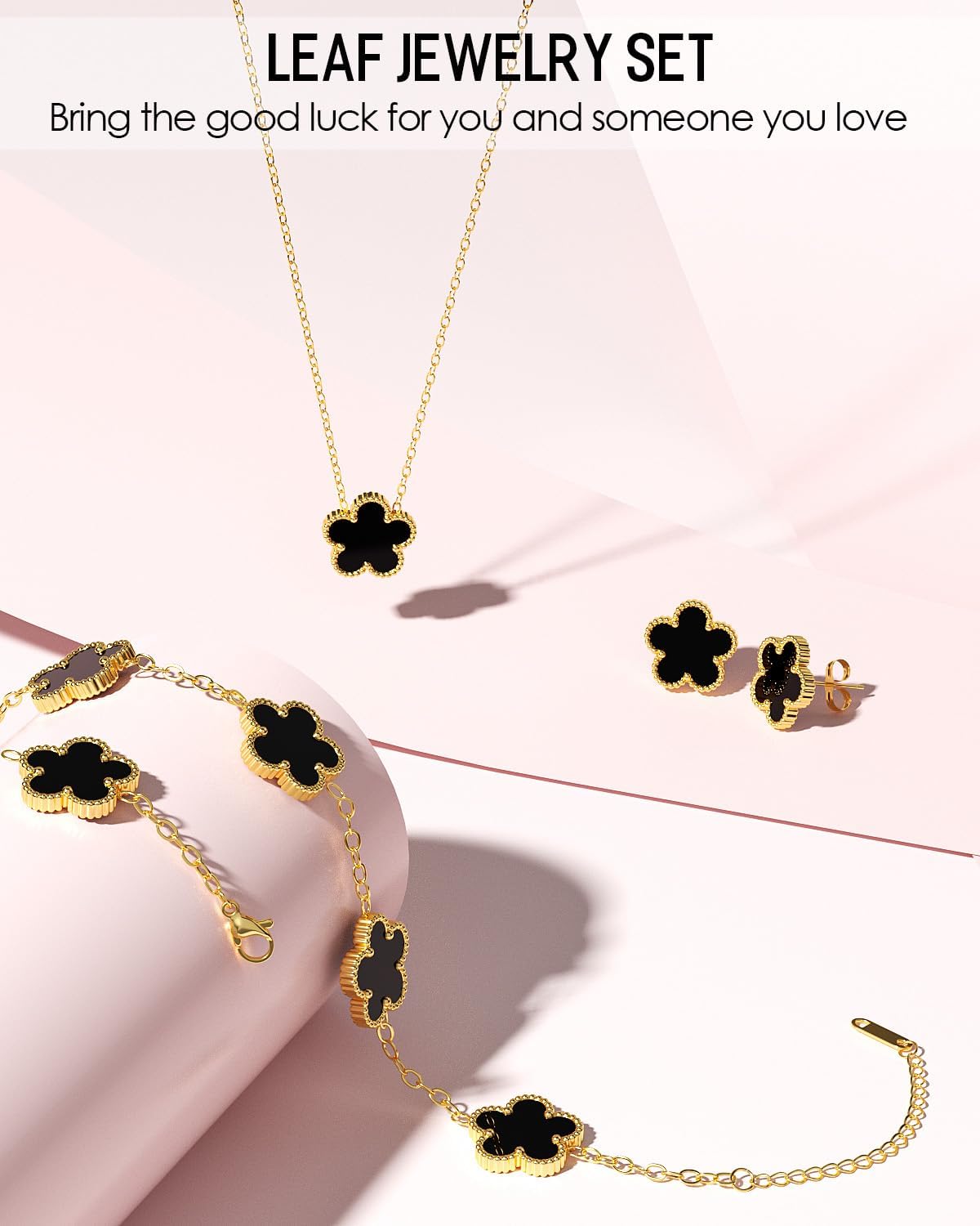 AICase Clover Jewelry Set,18K Gold Plated Lucky Clover Bracelet,Four Leaf Clover Necklace and Clover Earrings Fashion Jewelry Sets Gifts for Women/Mon - Image 3