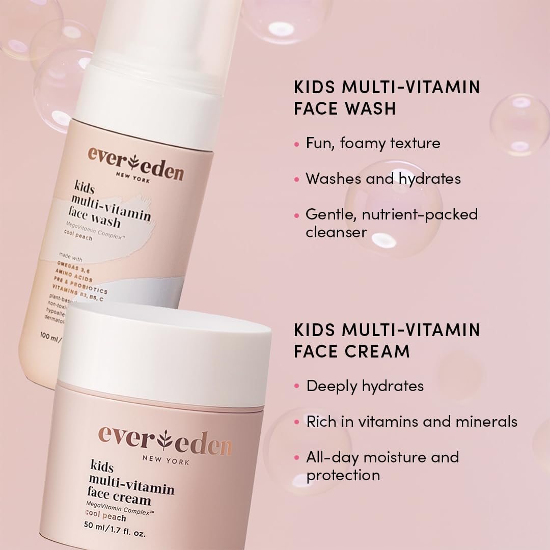 Evereden Kids Skincare & Sunscreen Essentials Set - Multi-Vitamin Face Wash, Face Cream & SPF 50 Mineral Sunscreen - Clean, Vegan, Non-Toxic Skincare for Kids 3+ - Image 2