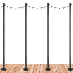 EXCELLO GLOBAL PRODUCTS Premium String Light Poles – 4 Pack – Extends to 10 Feet – Deck Mount (Wood/Concrete)
