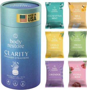Body Restore Shower Steamers Aromatherapy 6 Pack – Birthday Gifts for Women, Men, Travel Essentials, Stress Relief, Relaxation, Self Care – Variety