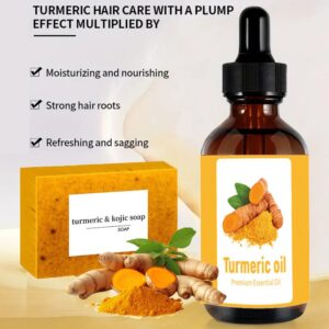 Turmeric Soap & Essential Oil Set, 6 Counts Turmeric Soap and Essential Oils with Soap Bag, Turmeric Oil Premium Essential Oil Set for Face & Body, Turmeric Lemon Soap Bar