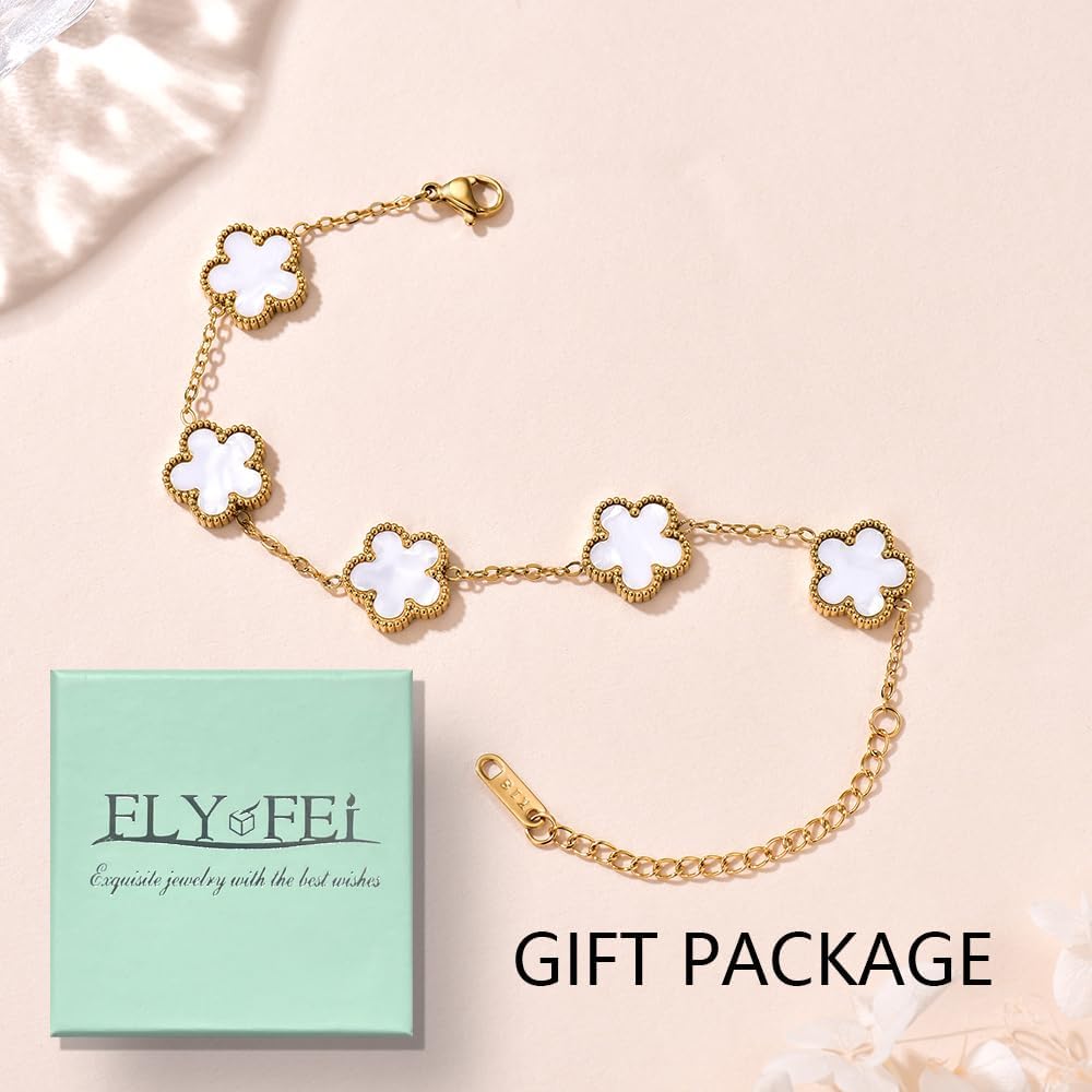 18K Gold-Plated Four Leaf Clover Bracelet for Women,Adjustable lucky Bracelet Set Jewelry Gift-Hypoallergenic Charm for Birthdays, Wellness & Daily Wear - Image 2