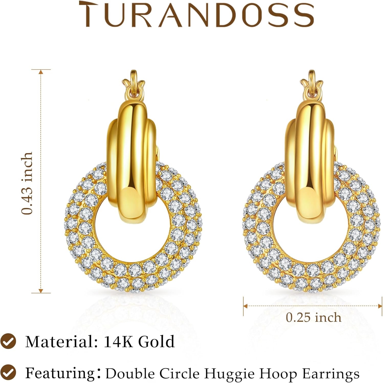 Turandoss Huggie Hoop Earrings for Women Girls, Dainty 14K Gold Plated Twisted Rope Earring, Hypoallergenic Cubic Zirconia Paperclip Link Drop Dangle Hoop Earring for Women Trendy Jewelry Gifts - Image 5