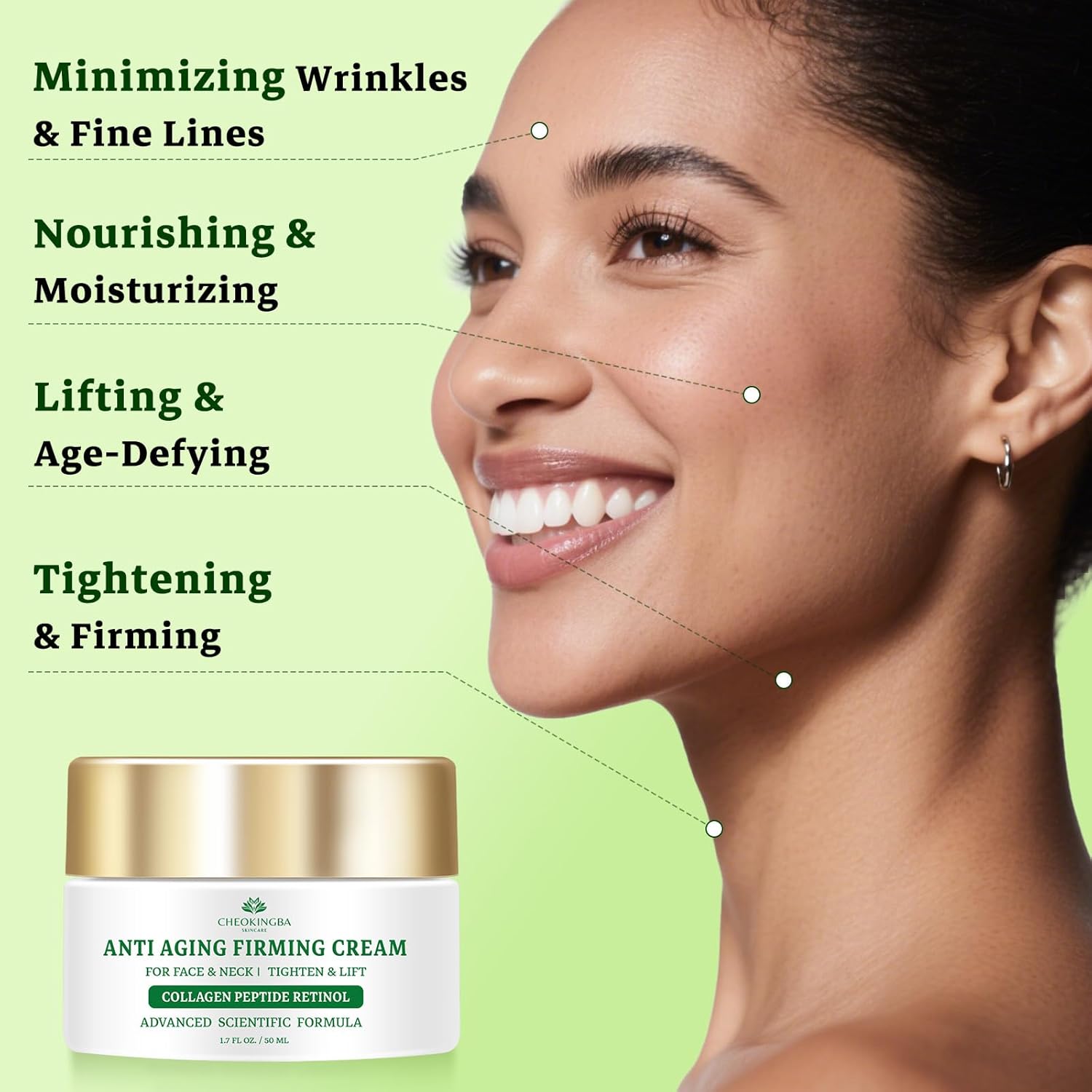 Tighten and Lift Neck Cream, Advanced Anti Wrinkle Face Cream with Retinol Collagen Hyaluronic Acid, AH-8 Multi-Peptides Anti Aging Neck Creams for Tightening and Firming for Women and Men, 1.7 Fl Oz - Image 2