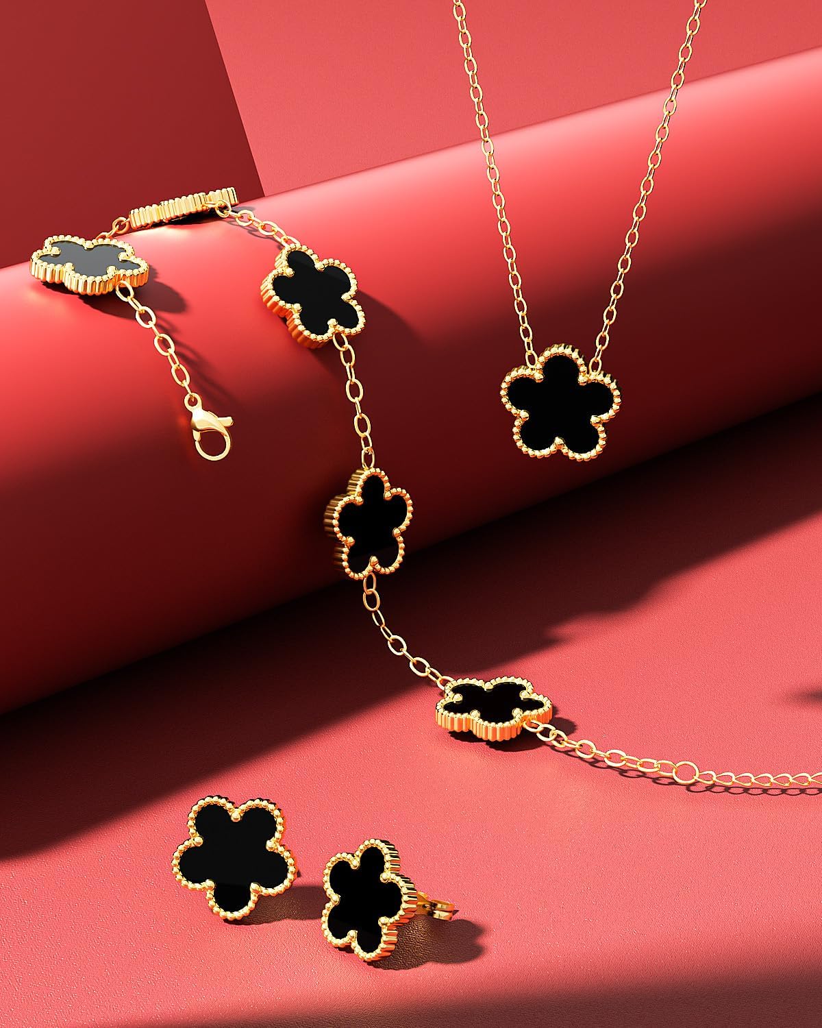 AICase Clover Jewelry Set,18K Gold Plated Lucky Clover Bracelet,Four Leaf Clover Necklace and Clover Earrings Fashion Jewelry Sets Gifts for Women/Mon - Image 8