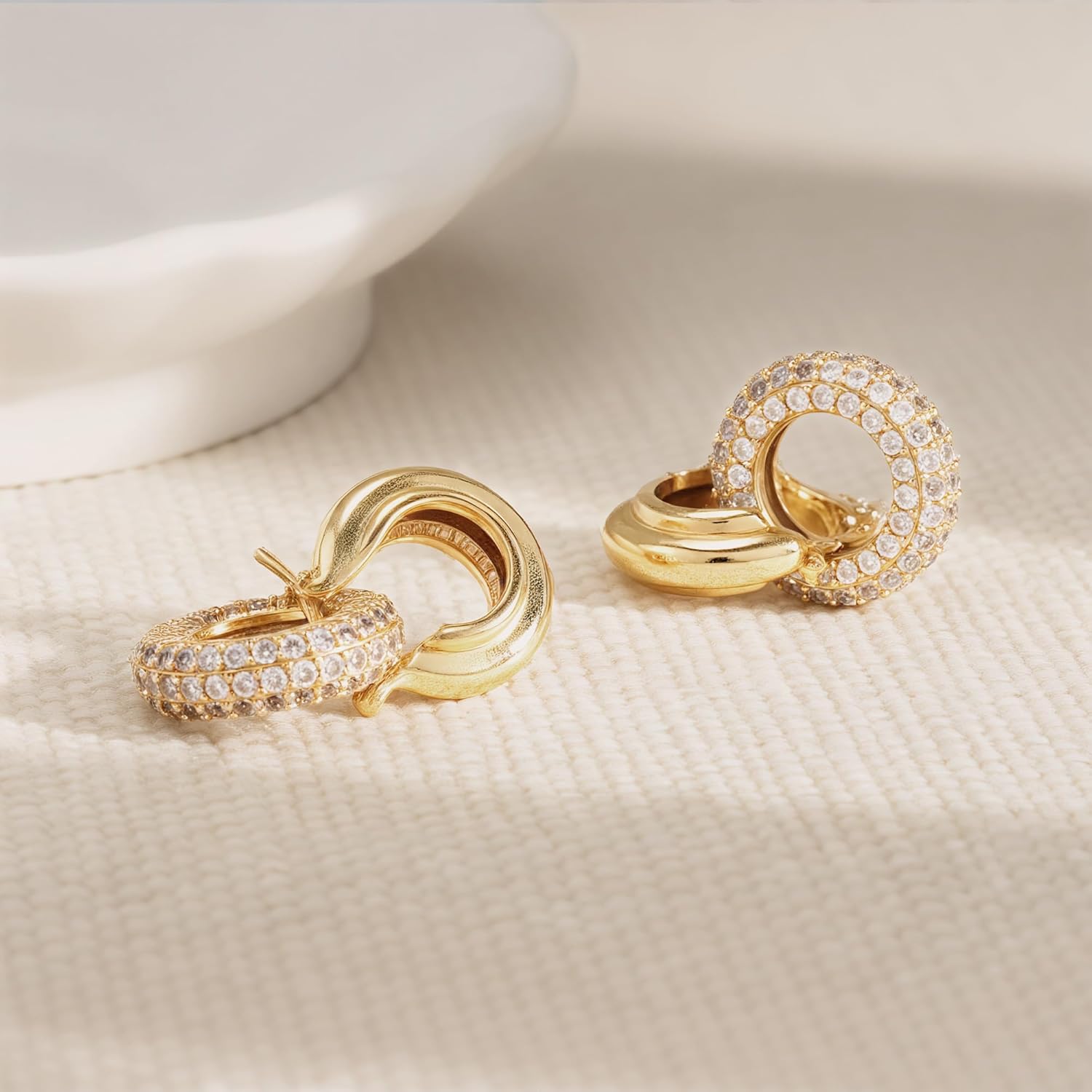 Turandoss Huggie Hoop Earrings for Women Girls, Dainty 14K Gold Plated Twisted Rope Earring, Hypoallergenic Cubic Zirconia Paperclip Link Drop Dangle Hoop Earring for Women Trendy Jewelry Gifts - Image 6