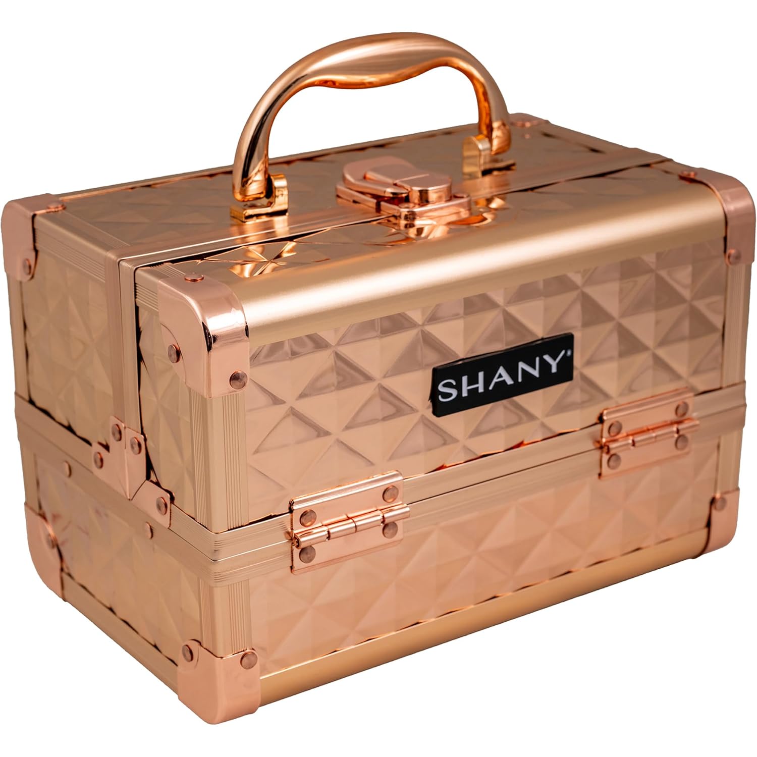 SHANY Chic Makeup Train Case Cosmetic Box Portable Makeup Case Cosmetics Beauty Organizer Jewelry storage with Locks, Multi trays Makeup Storage Box with Makeup Mirror - Rose Gold - Image 2