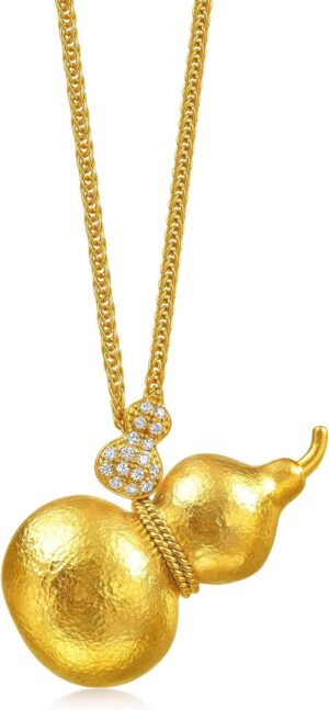 CHOW SANG SANG 999.9 24K Solid Gold Cultural Blessings Auspicious Double Gourd WULU Diamond Necklace for Women 47cm 95834N