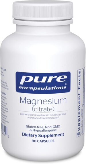 Pure Encapsulations Magnesium (Citrate) – Supplement for Sleep, Heart Health, Cognitive Health, Bone Health, Energy, Muscles, and Metabolism* – with Premium Magnesium – 90 Capsules