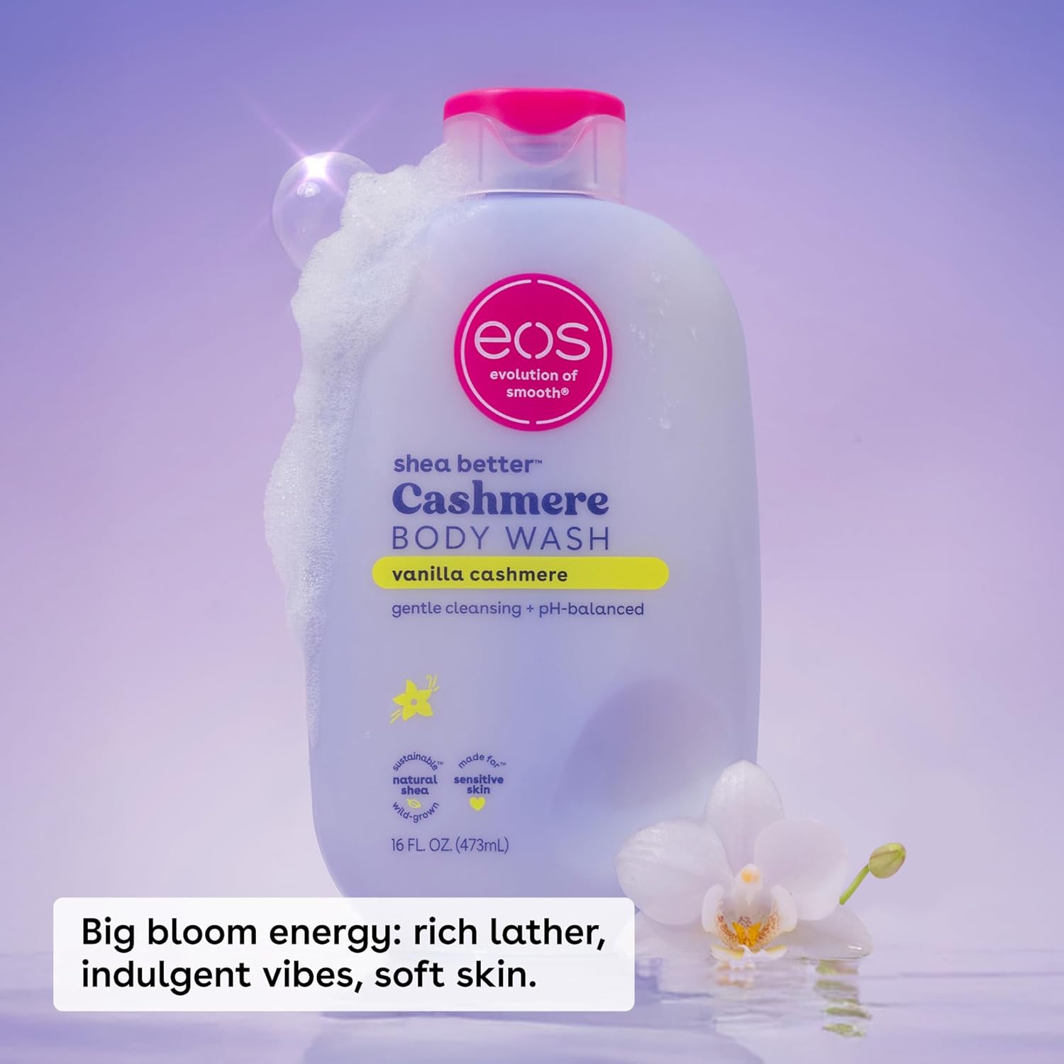 eos Shea Better Cashmere Body Wash, Vanilla Cashmere, Moisturizing, pH Balanced Body Wash, Creamy Gel Formula, Paraben & Phthalate Free, Sensitive Skin, 16 fl oz - Image 3