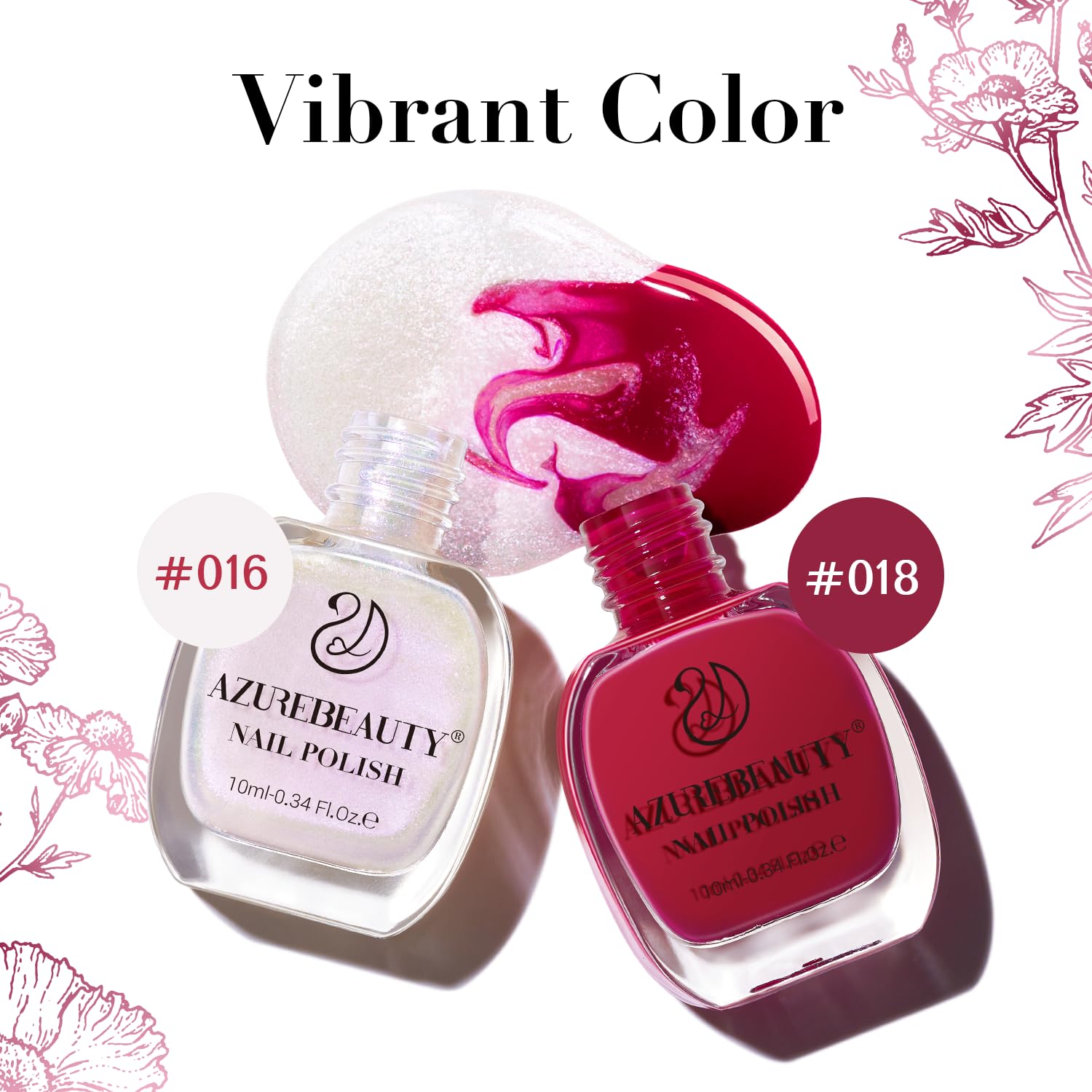 AZUREBEAUTY Sparkle Nail Polish Set Quick Dry Pearl white Hot Pink 2 Colors Nail Lacquer Natural Infinite Shine DIY Salon Home Women Gifts 2Pcs 0.34oz - Image 3