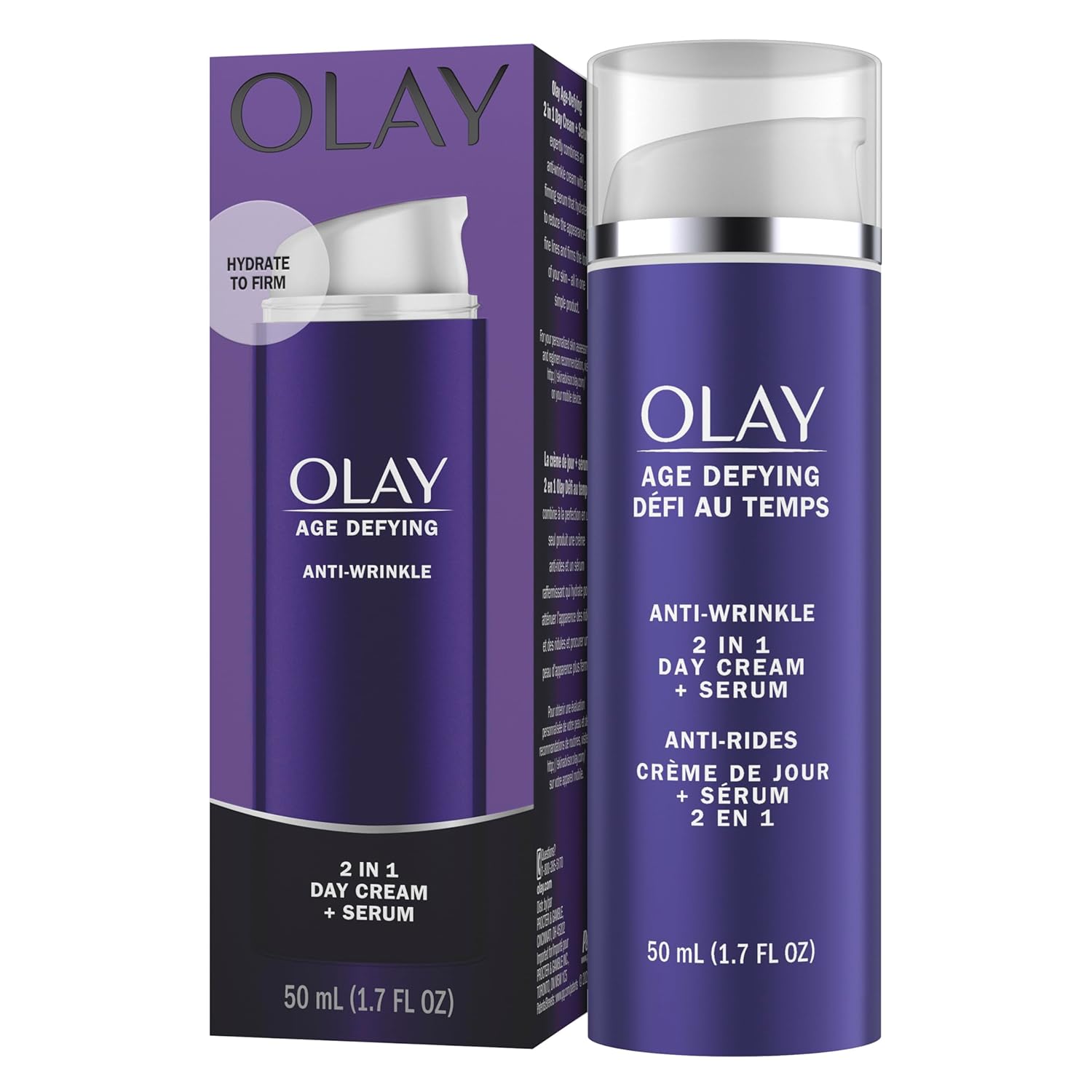 Olay Face Serum, Age Defying Anti-Wrinkle 2-in-1 Day Cream - Anti-Aging, Anti-Wrinkle, Smooths Fine Lines and Wrinkles, Firming, Lifting - Niacinamide, Glycerin, Aloe Vera, 1.7 Oz - Image 8