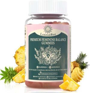 Premium Feminine Balance Gummies – for Women’s Health & Wellness – Immune Support – Vegan, Gluten-Free & Halal – Hawaiian Pineapple – 60 Gummies – 30 Servings (1)