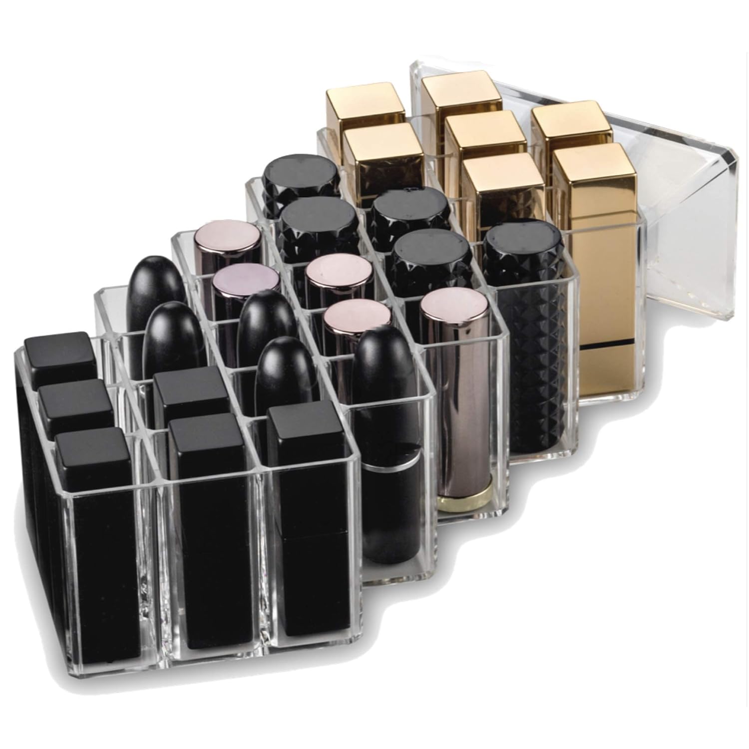 byAlegory Acrylic Lipstick Makeup Organizer | 28 Space Cosmetic Storage Designed To Stand, Lay Flat or Stack (CLEAR) - Image 3